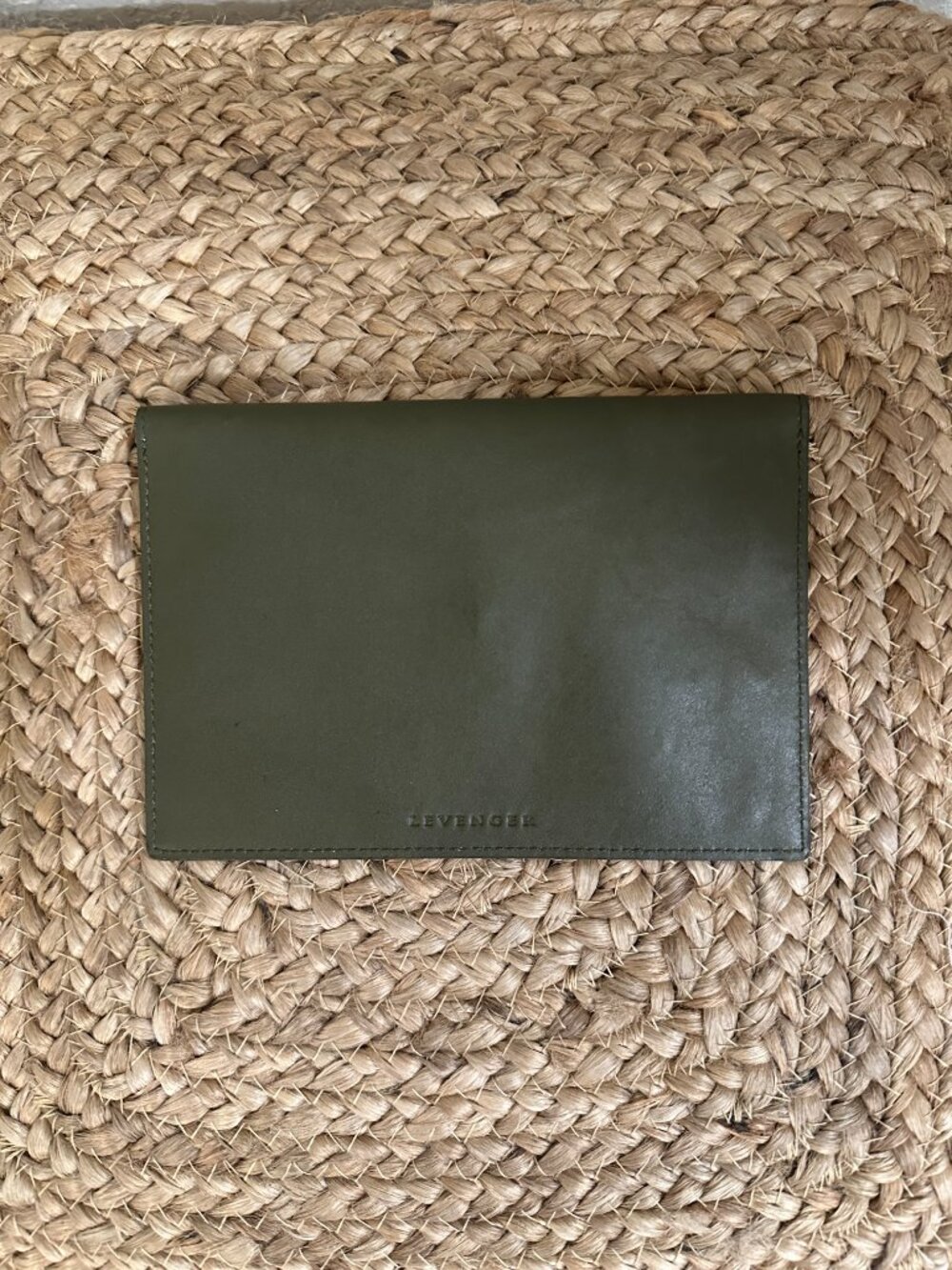 Levenger Green Leather Envelope Wallet Clutch - Picture 5 of 5